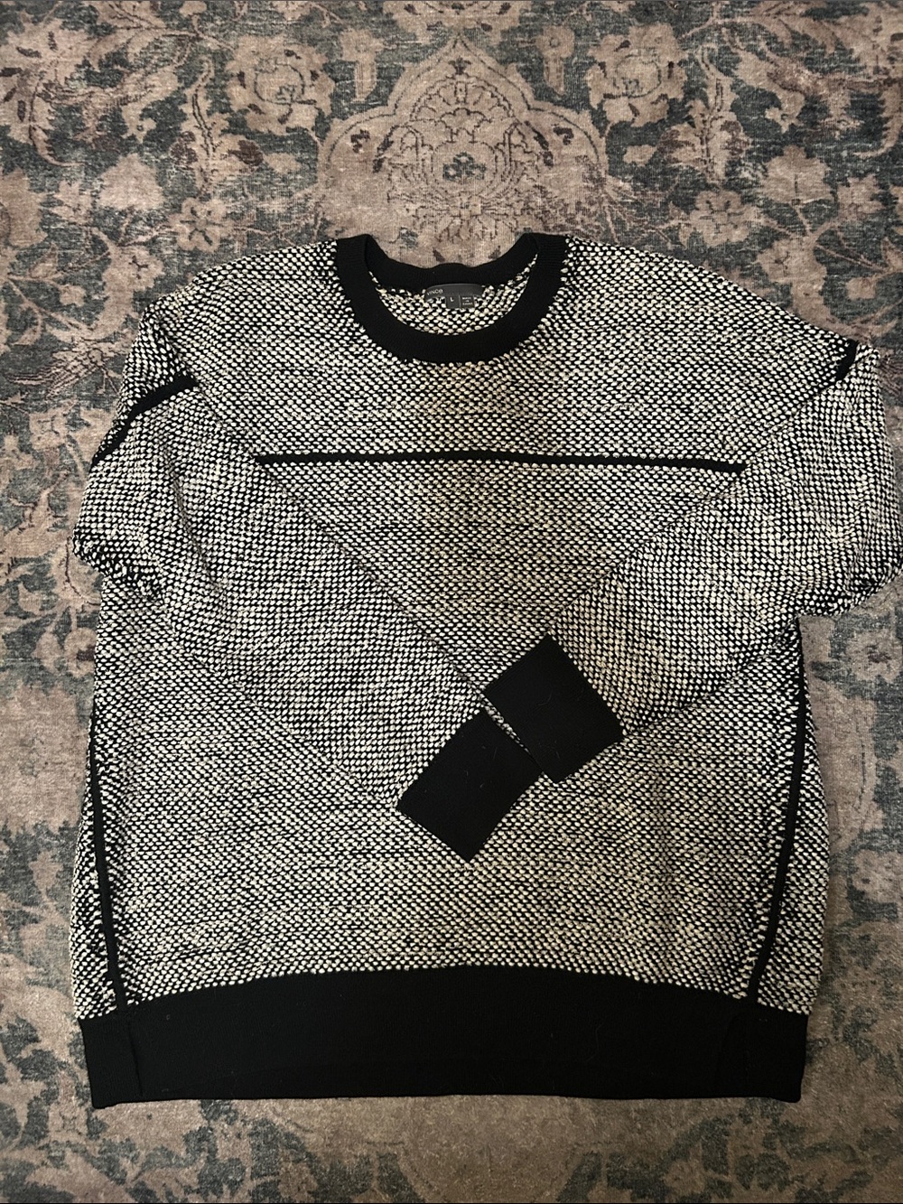 Vince Black & White Textured Crewneck Sweater
